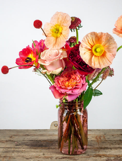 Valentine's Day Mixed Spring Flowers and Roses in Glass